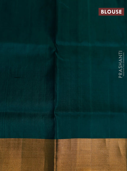 Pure uppada silk saree dual shade of grey and dark green with allover zari woven buttas and long floral design zari woven border