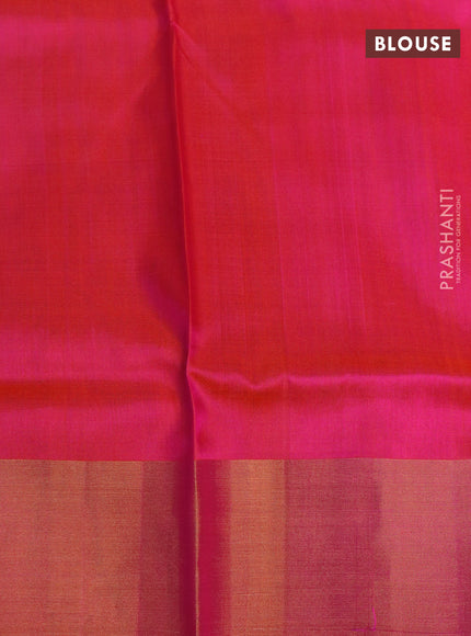 Pure uppada silk saree pastel blue and dual shade of pinkish orange with silver & gold leaf zari woven buttas and zari woven border