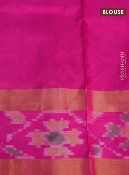 Pure uppada silk saree green and pink with allover silver & gold zari woven buttas and zari woven ikat style border