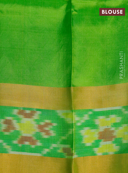 Pure uppada silk saree blue and light green with silver & gold zari woven tilak buttas and zari woven ikat style border