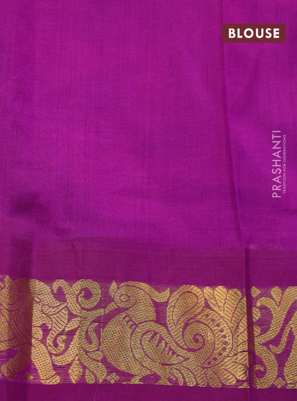 Silk cotton saree orange and purple with allover kalamkari prints and zari woven korvai border