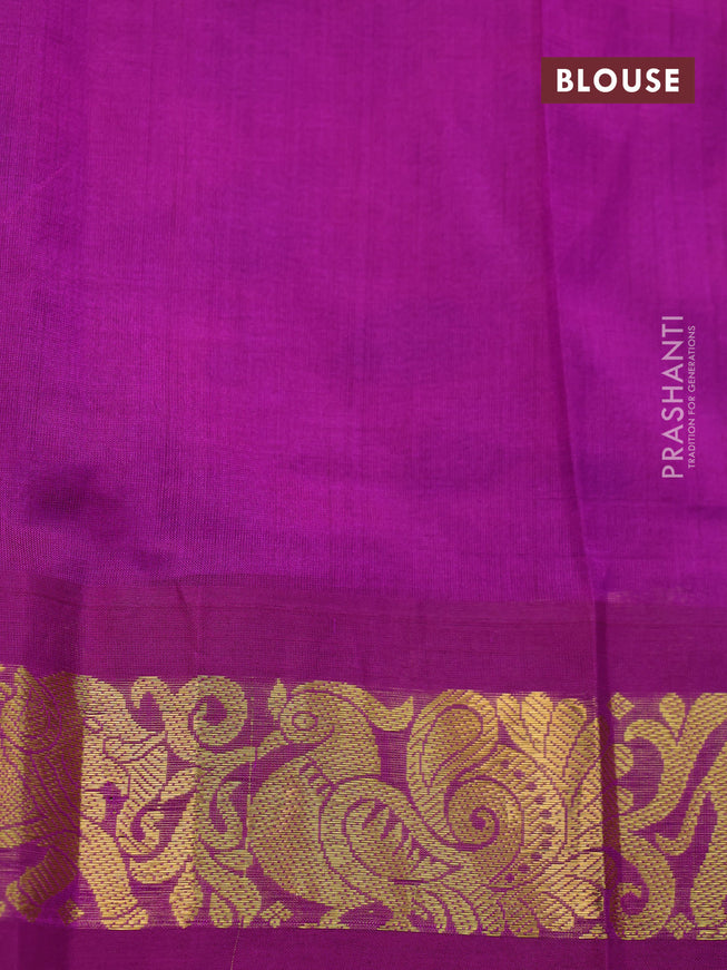 Silk cotton saree orange and purple with allover kalamkari prints and zari woven korvai border