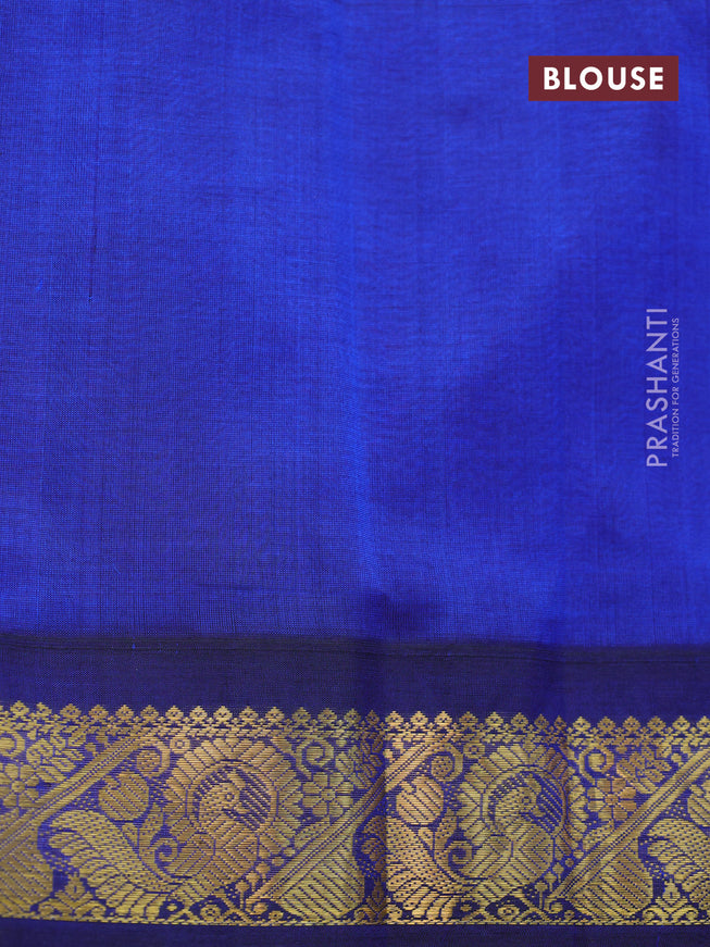 Silk cotton saree pink and blue with allover kalamkari prints and zari woven korvai border