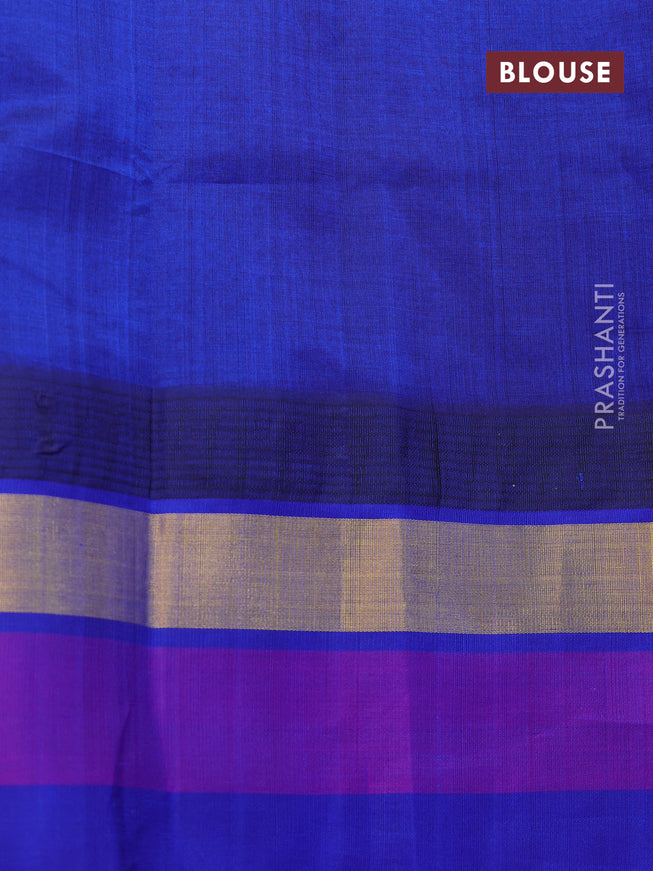 Silk cotton saree red and blue with allover kalamkari prints and temple design zari woven simple border