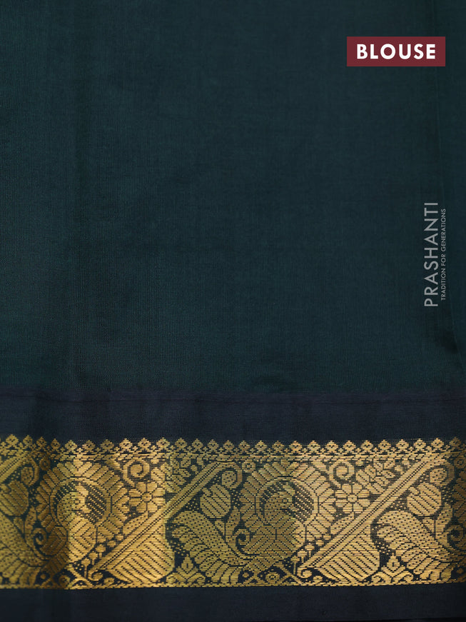 Silk cotton saree pastel green and dark green with allover kalamkari prints and zari woven korvai border