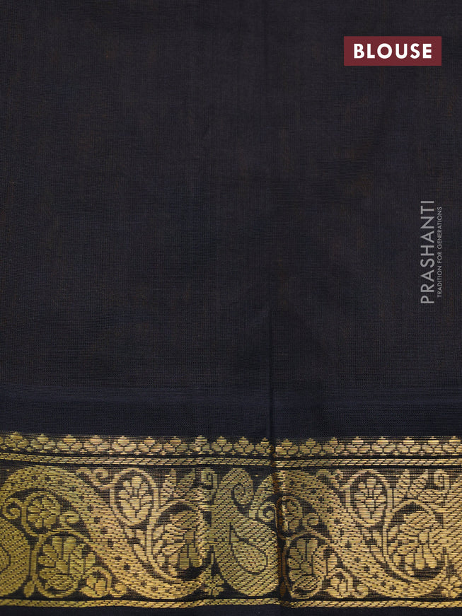 Silk cotton saree mustard yellow and black with allover kalamkari prints and zari woven korvai border