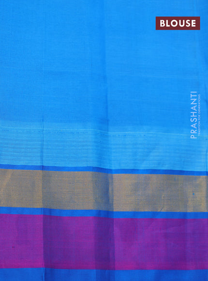 Silk cotton saree lime yellow and cs blue with allover kalamkari prints and temple design zari woven simple border