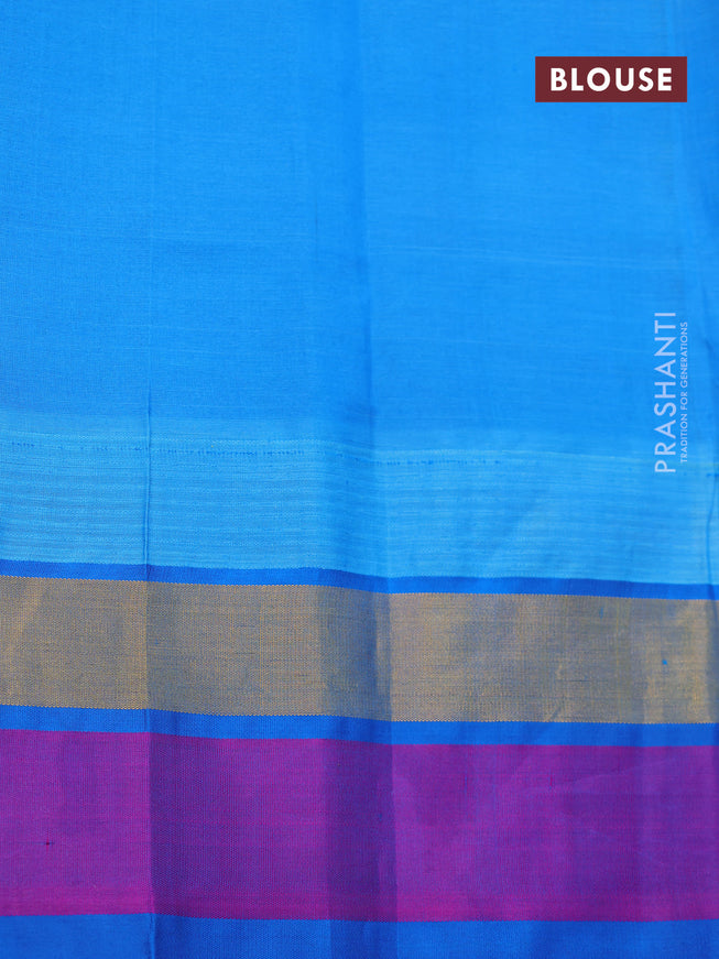 Silk cotton saree lime yellow and cs blue with allover kalamkari prints and temple design zari woven simple border