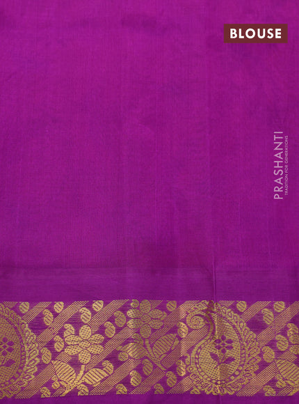 Silk cotton saree orange and purple with allover kalamkari prints and zari woven korvai border