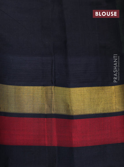 Silk cotton saree pastel green and black with allover pichwai prints and temple design zari woven simple border