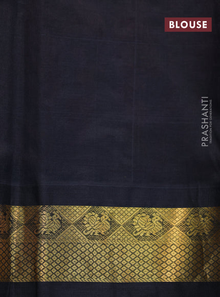 Silk cotton saree peach pink and black with allover floral kalamkari prints and zari woven korvai border