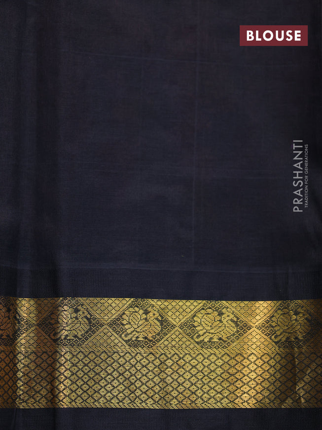 Silk cotton saree peach pink and black with allover floral kalamkari prints and zari woven korvai border