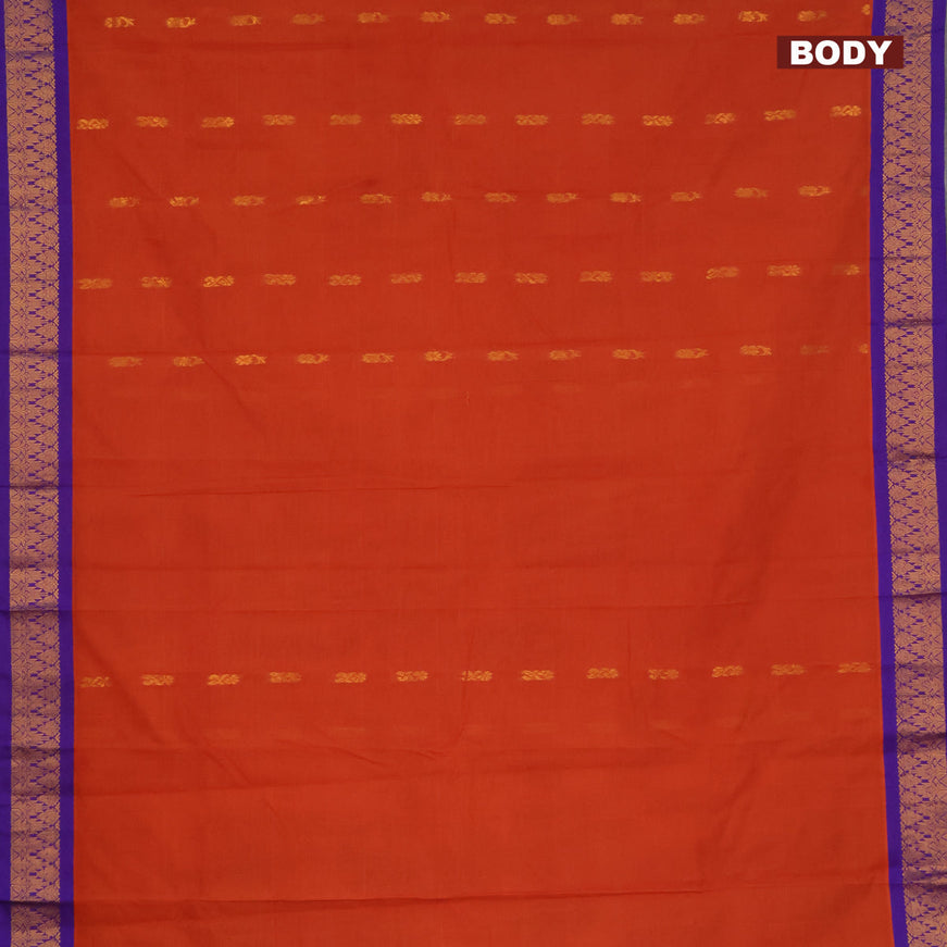 Gadwal cotton saree rustic orange and blue with zari woven buttas and zari woven border