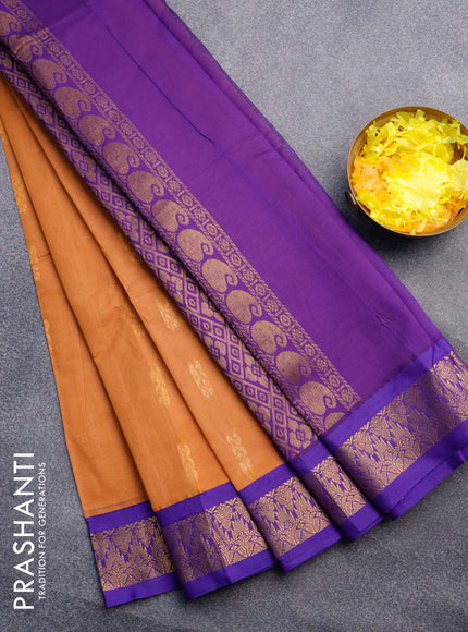 Gadwal cotton saree rust shade and blue with zari woven buttas and zari woven border