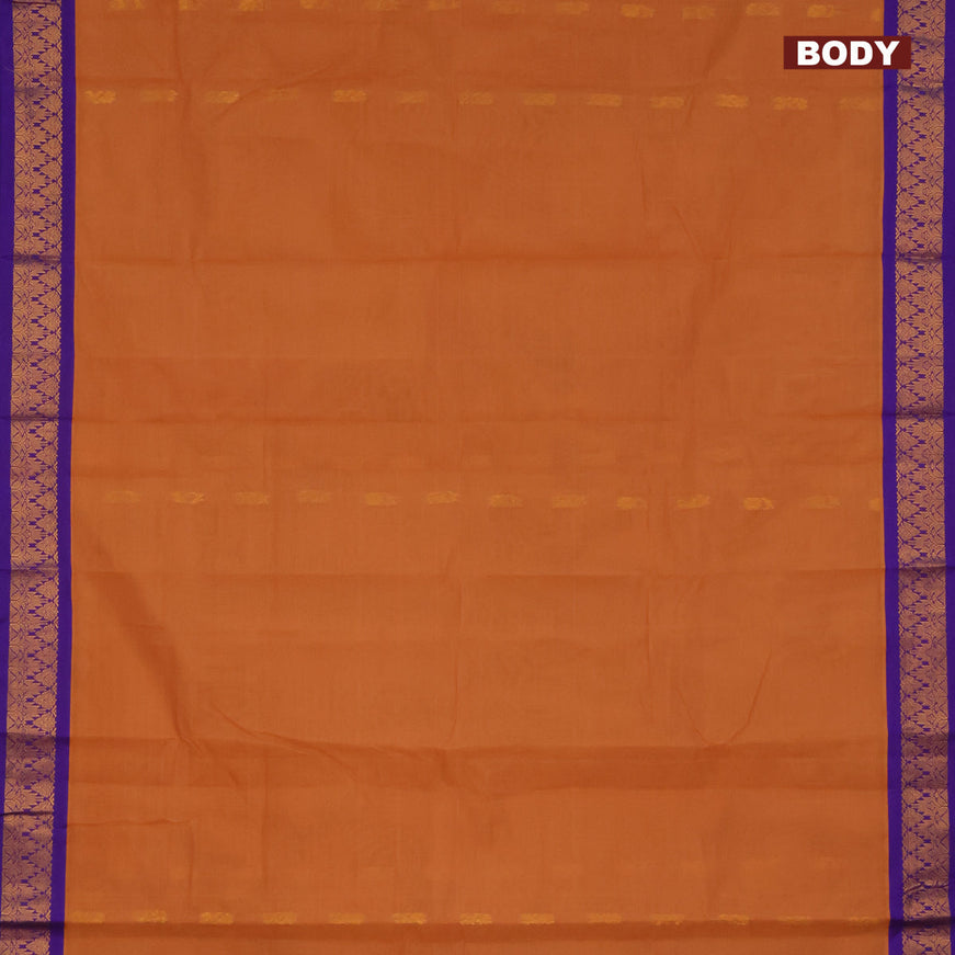 Gadwal cotton saree rust shade and blue with zari woven buttas and zari woven border