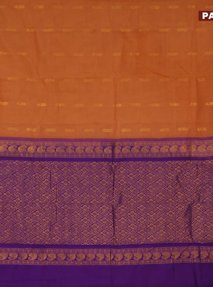 Gadwal cotton saree rust shade and blue with zari woven buttas and zari woven border