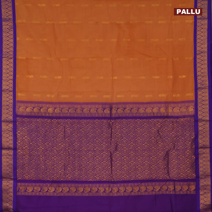 Gadwal cotton saree rust shade and blue with zari woven buttas and zari woven border