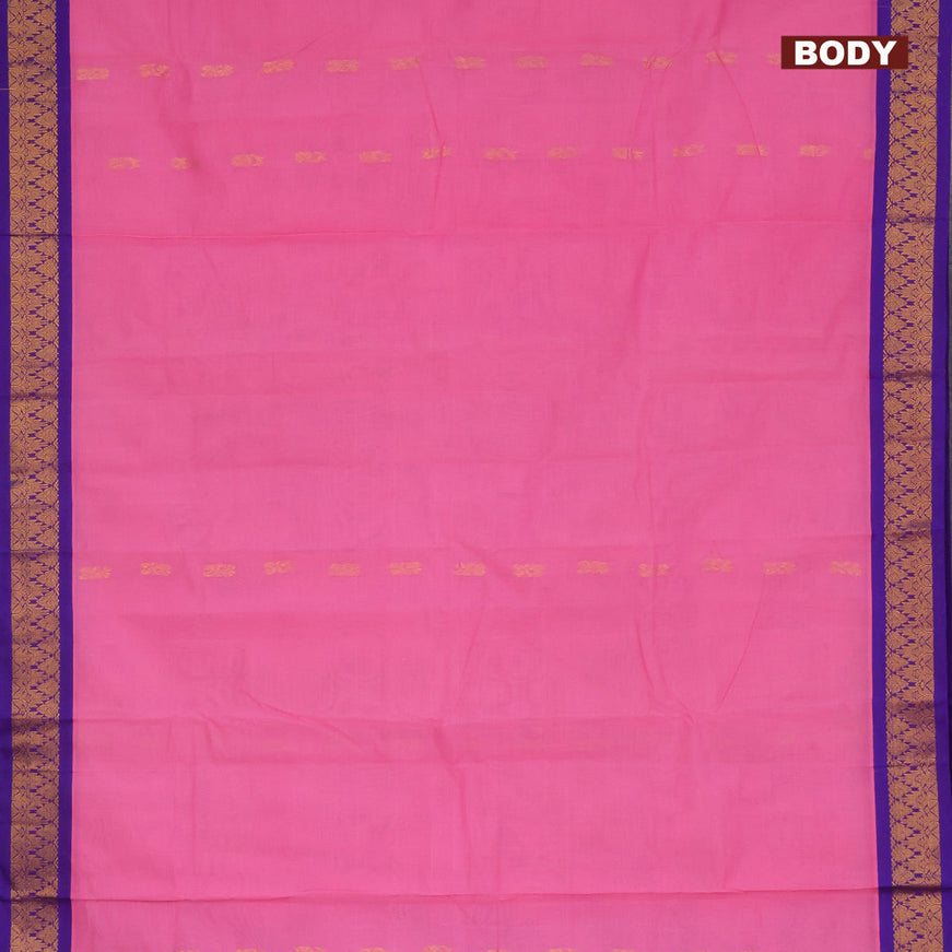 Gadwal cotton saree light pink and blue with zari woven buttas and zari woven border