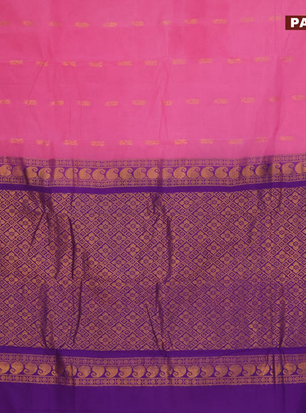 Gadwal cotton saree light pink and blue with zari woven buttas and zari woven border