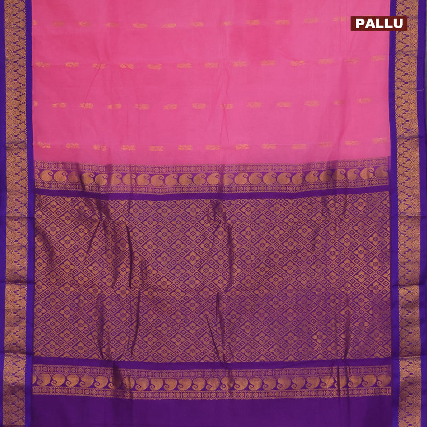 Gadwal cotton saree light pink and blue with zari woven buttas and zari woven border