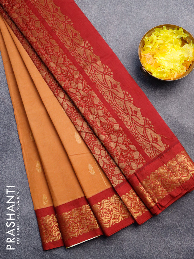 Gadwal cotton saree rust shade and maroon with zari woven buttas and zari woven border