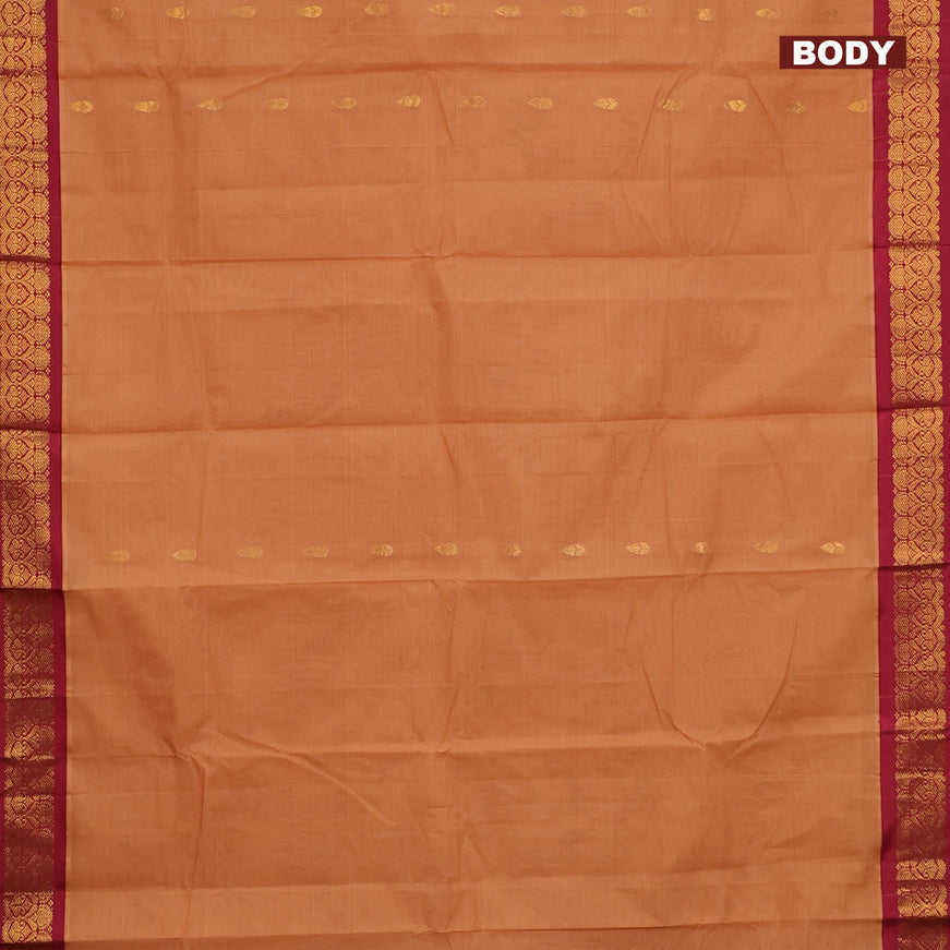 Gadwal cotton saree rust shade and maroon with zari woven buttas and zari woven border