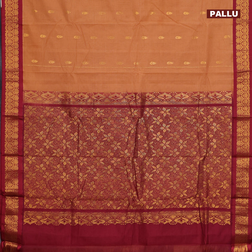 Gadwal cotton saree rust shade and maroon with zari woven buttas and zari woven border