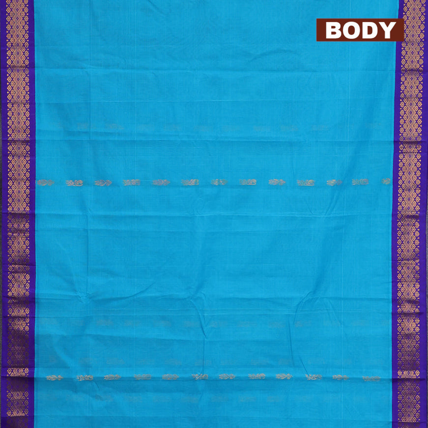 Gadwal cotton saree teal blue and blue with zari woven buttas and zari woven border