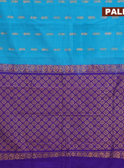 Gadwal cotton saree teal blue and blue with zari woven buttas and zari woven border