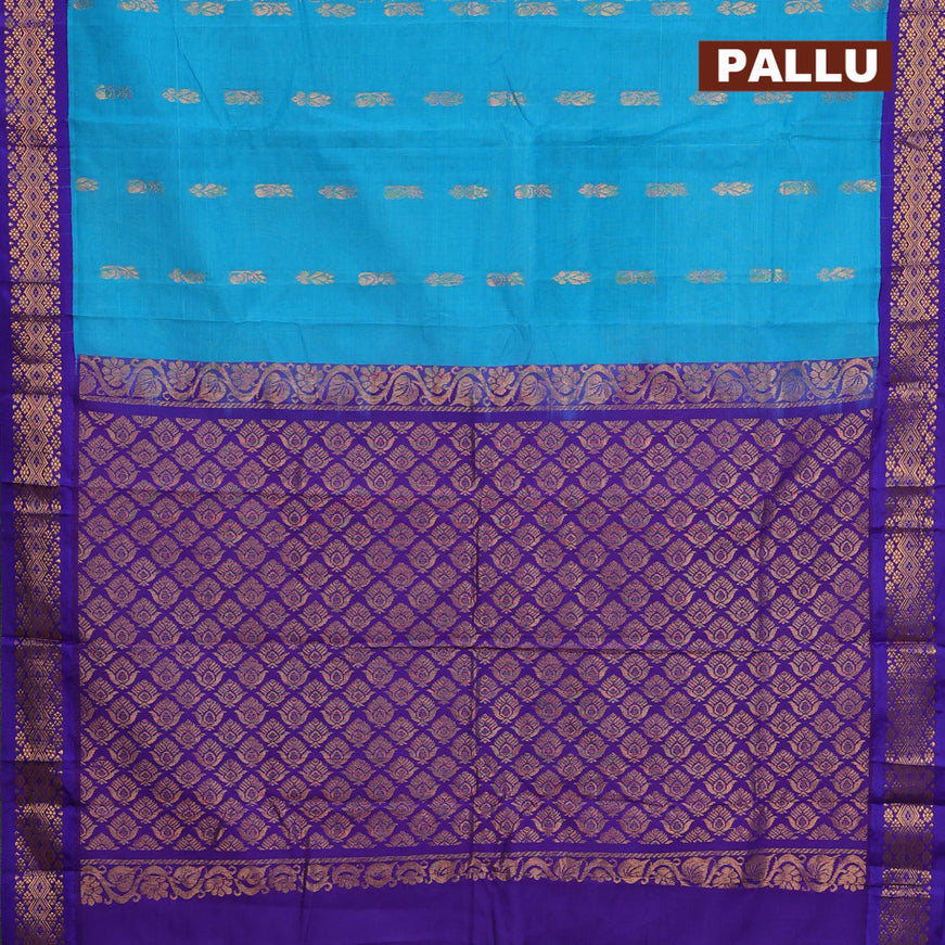 Gadwal cotton saree teal blue and blue with zari woven buttas and zari woven border