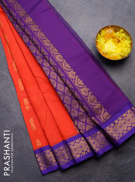 Gadwal cotton saree orange shade and blue with zari woven buttas and zari woven border