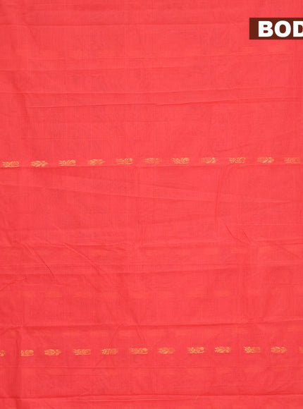 Gadwal cotton saree orange shade and blue with zari woven buttas and zari woven border