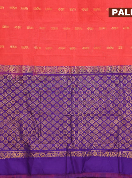 Gadwal cotton saree orange shade and blue with zari woven buttas and zari woven border