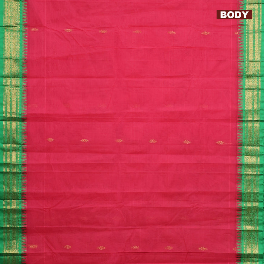 Gadwal cotton saree pink and green with zari woven buttas and temple design zari woven border