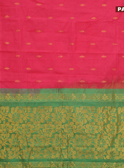 Gadwal cotton saree pink and green with zari woven buttas and temple design zari woven border