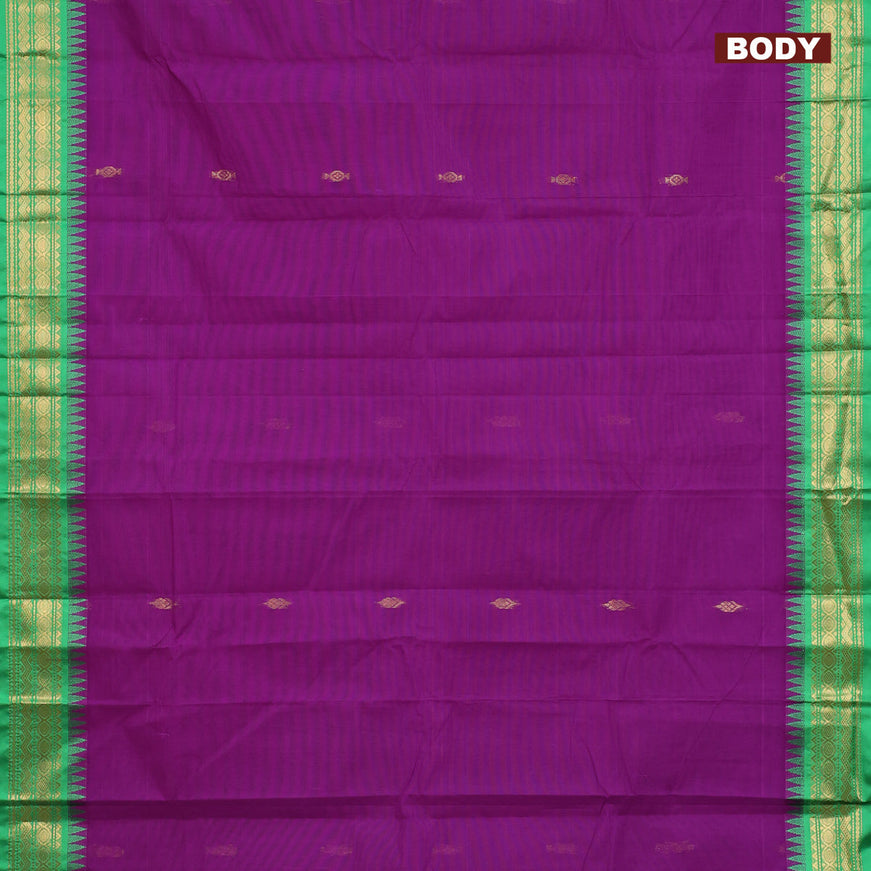 Gadwal cotton saree purple and green with zari woven buttas and temple design zari woven border