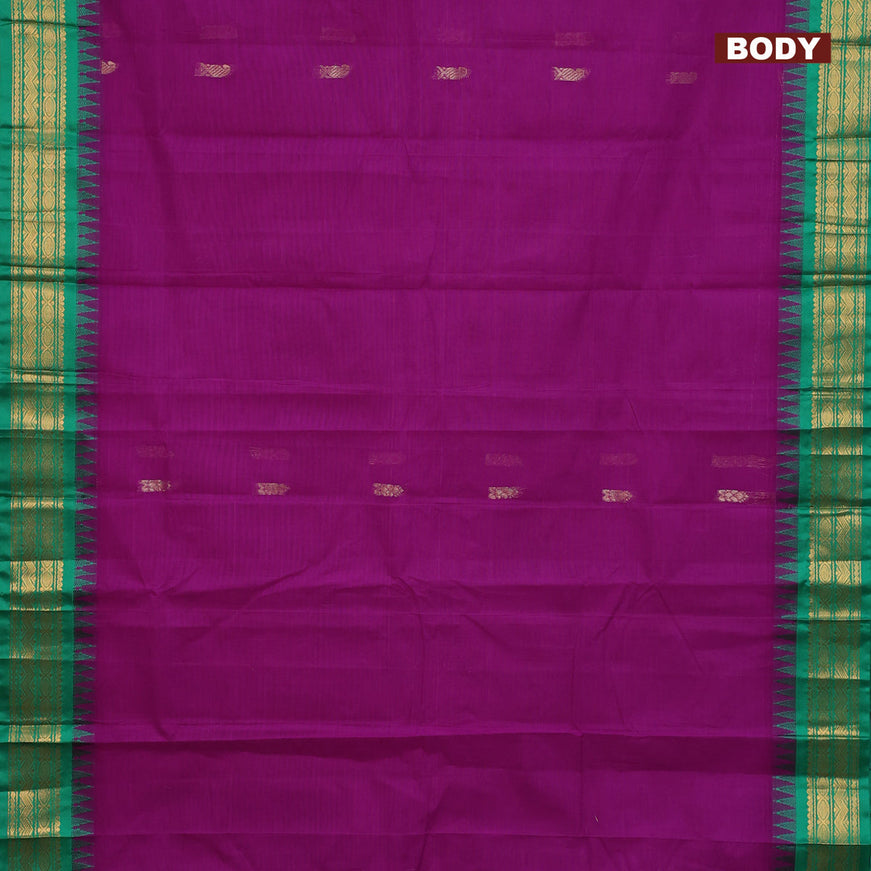 Gadwal cotton saree purple and green with zari woven buttas and temple design zari woven border