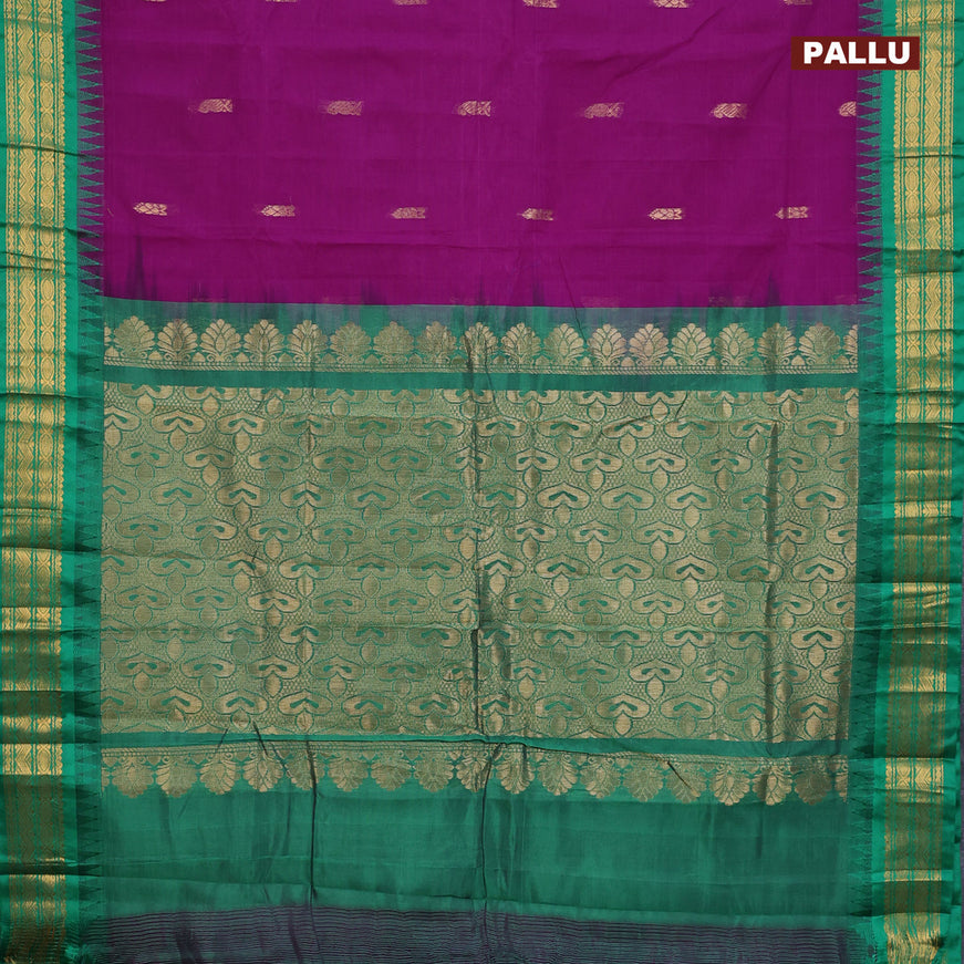 Gadwal cotton saree purple and green with zari woven buttas and temple design zari woven border