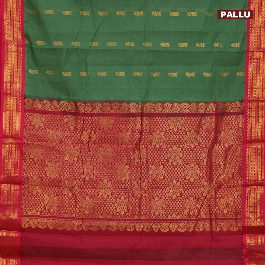 Gadwal cotton saree green shae and pink with zari woven buttas and zari woven border