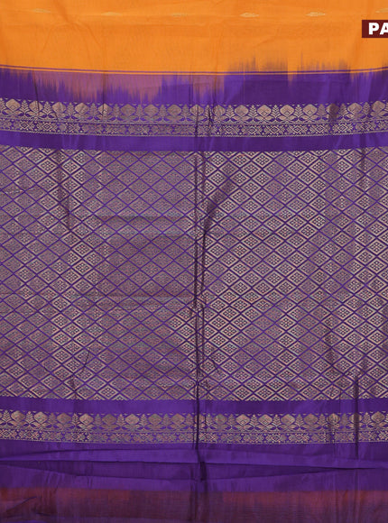 Gadwal cotton saree orange and violet shade with zari woven buttas and temple design zari woven border