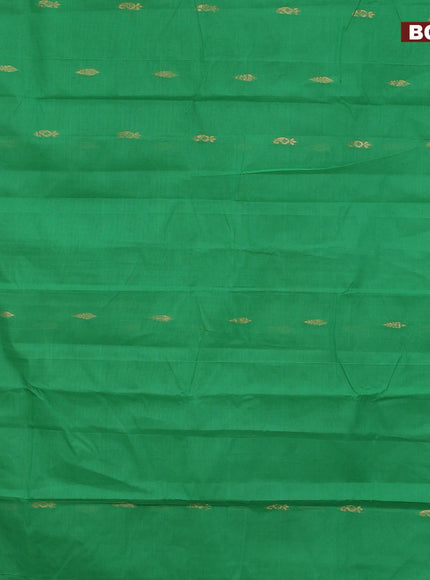 Gadwal cotton saree green and maroon with zari woven buttas and temple design zari woven border