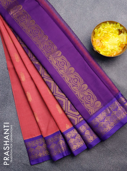 Gadwal cotton saree pink shade and blue with zari woven buttas and zari woven border