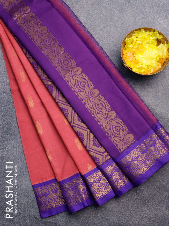 Gadwal cotton saree pink shade and blue with zari woven buttas and zari woven border