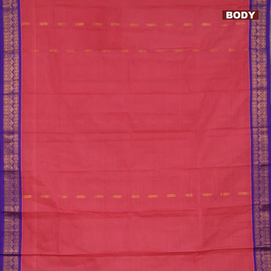 Gadwal cotton saree pink shade and blue with zari woven buttas and zari woven border