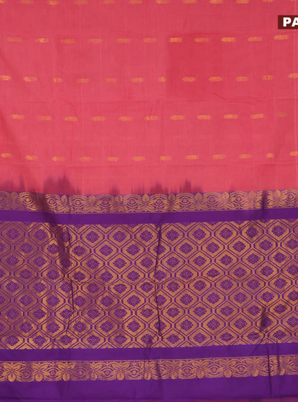 Gadwal cotton saree pink shade and blue with zari woven buttas and zari woven border