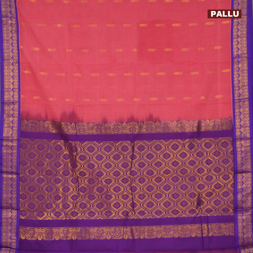 Gadwal cotton saree pink shade and blue with zari woven buttas and zari woven border