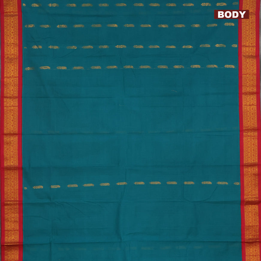 Gadwal cotton saree teal green and dark pink with zari woven buttas and zari woven border