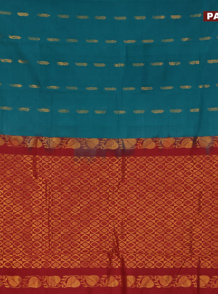 Gadwal cotton saree teal green and dark pink with zari woven buttas and zari woven border