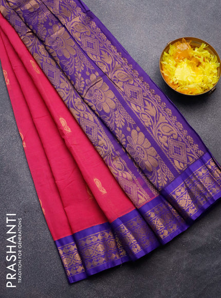 Gadwal cotton saree pink and blue with zari woven buttas and zari woven border