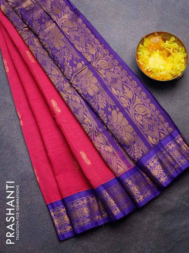 Gadwal cotton saree pink and blue with zari woven buttas and zari woven border